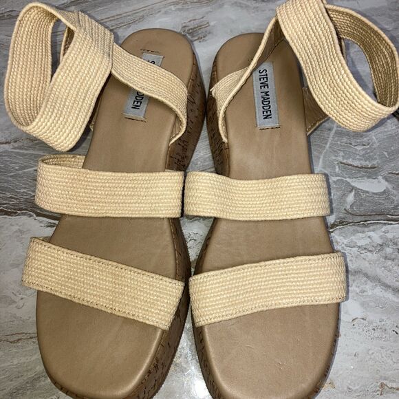 Steve‎ Madden Women’s Size 9 M Sandals Platform Bandi Wedge Elastic Ankle Strap - Picture 1 of 4